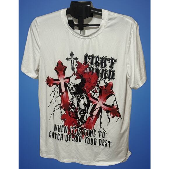 Time Grunge Punk Men Cross Skeleton Graphic Tee White Size Small - Picture 1 of 4